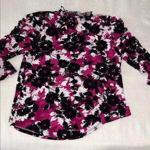 Adrienne Vittadini Pink and Black Patterned Top